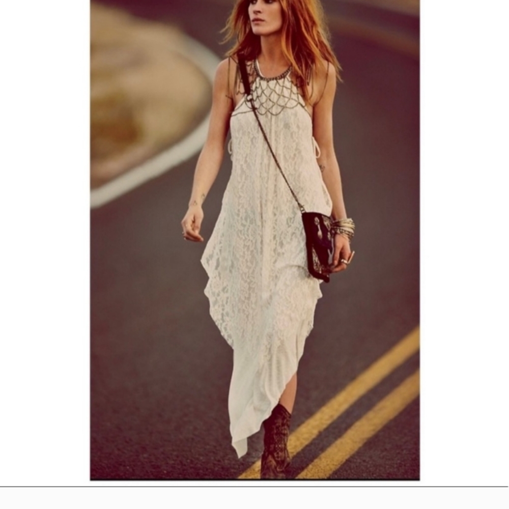 Free People White Asymmetrical Halter Sundress